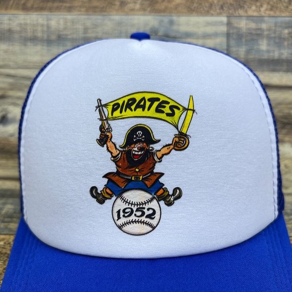 Pittsburg Pirates Mens Trucker Hat Blue Snapback 1952 Vintage Logo Baseball Cap - Picture 3 of 8